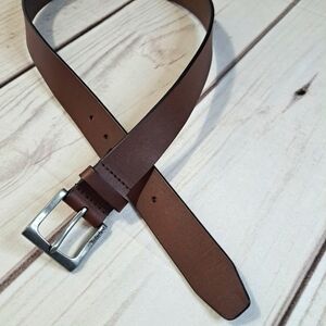 TIMBERLAND Genuine Brown Leather Belt Logo Buckle Men's Size 32